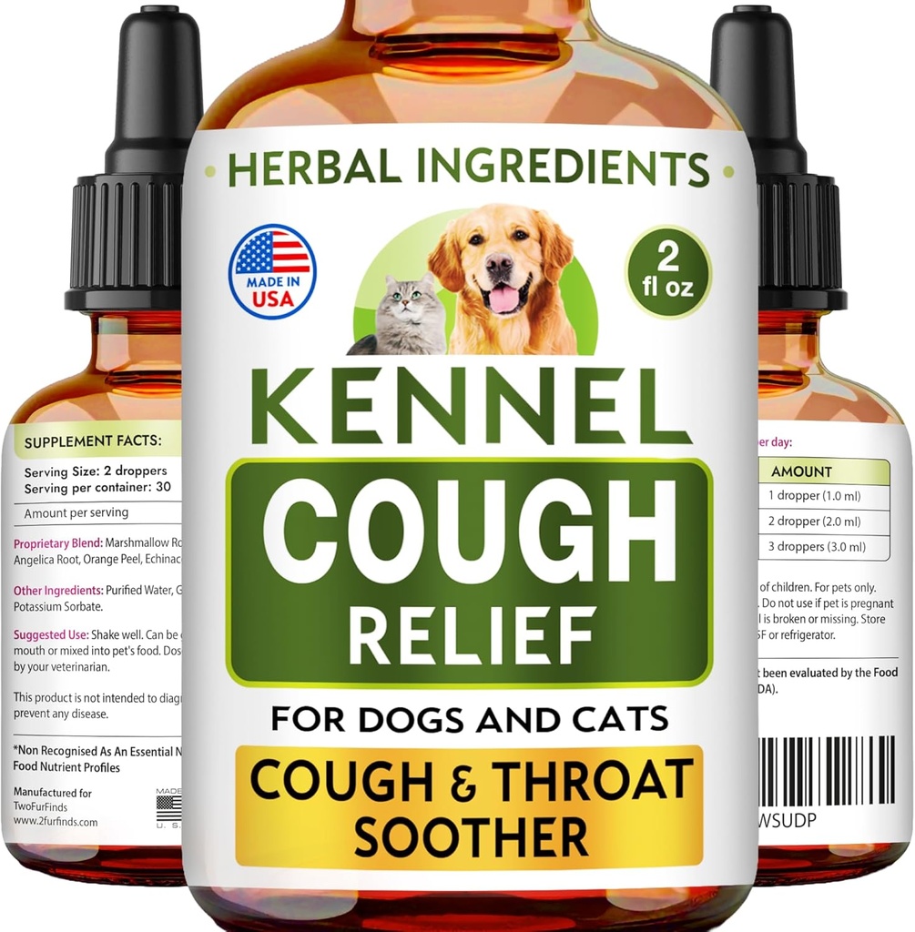 Kennel Cough Treatment Vedelik - Köha supressant koertele ja kassidele - Kurgusoog - Kuiv, Märg ja Barky Lemmiklooma köha reljeef kõigile tõugudele - Collapse Trachea & Cat Astma Support - Made in USA - 2 Fl Oz