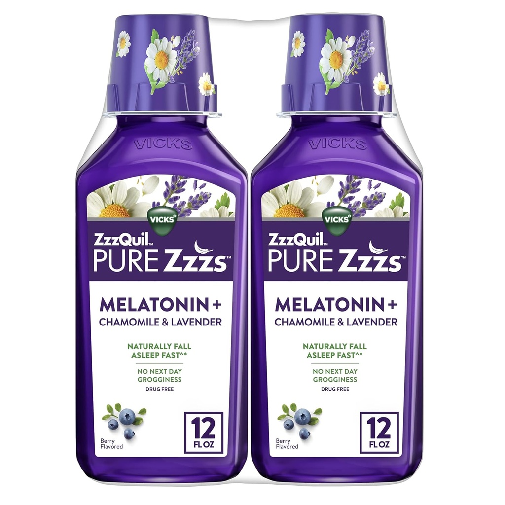 ZzzQuil Pure Zzzs Melatoniin Vedelik, Uneabi, Vedel Melatoniin 2mg, Kummel & Lavendel, Langeb Magama Kiire, Melatoniin Sleep Aids täiskasvanutele, Berry Maitsestatud, 2 Pack, 24 FL OZ