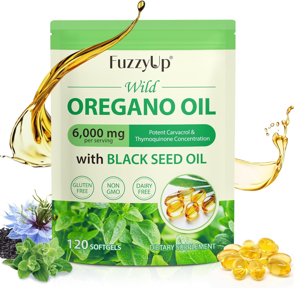 Oreganoõli kapslid, 2 in 1 6000mg Oregano õli musta seemne õliga 200mg, Oregano Softgelsi õli 120 Count, Orgaaniline Oreganoõli Kapslid, Immune Support, Non-GMO, Piimavaba, Gluteenivaba