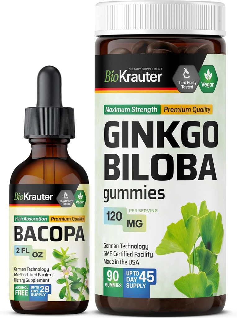 BIO KRAUTER Bacopa Tinktuur 2 Fl. Oz... Ginkgo Biloba 90 Gummies