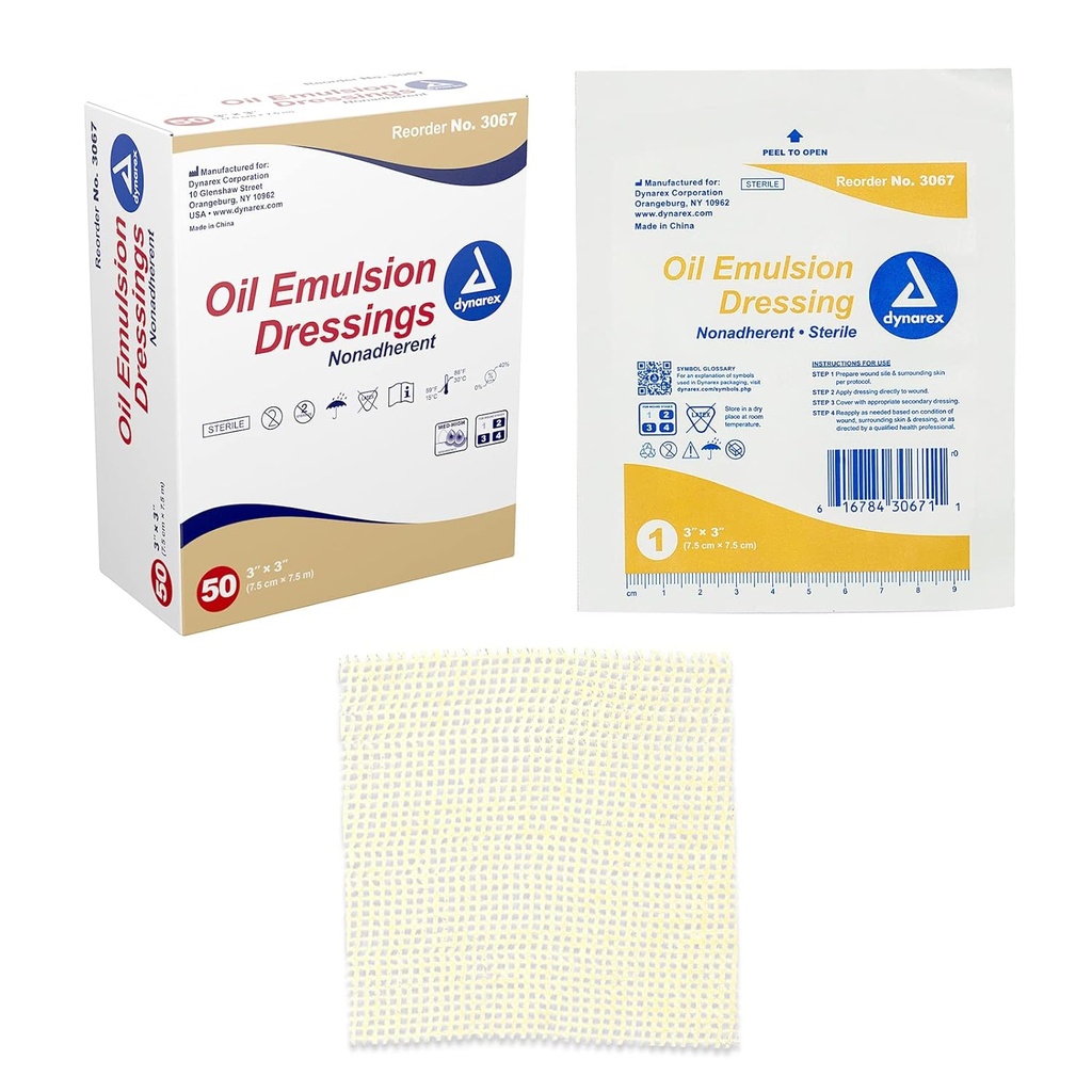 Dynarex õli Emulsioon Riietus, Haavahooldus, Absorbent, 3 “ x 3” Steriilne kootud Gauze Riietus Emulsioon Segu Petrolatum ja päevalilleõli, 1 Karp 50 Õli Emulsioon Riietus
