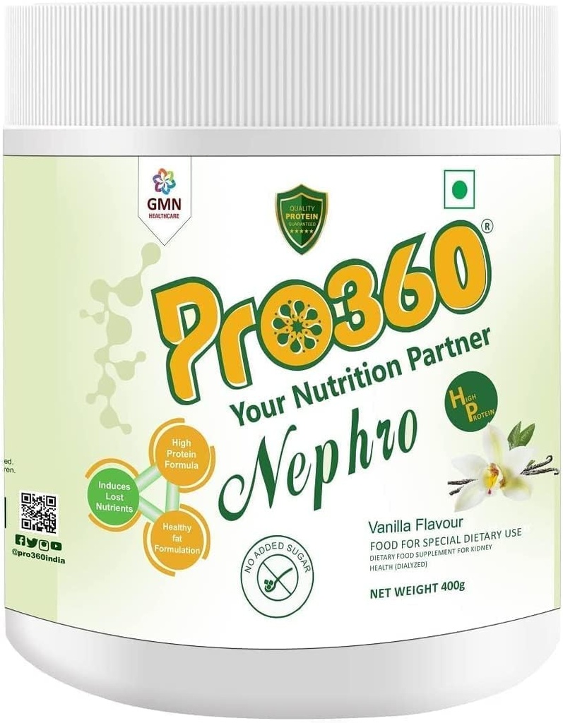 Nephro HP - Dialüüsi hooldus Toitaineline valgujook (Vanilla maitse) Ei ole lisatud suhkrut, spetsiaalne toidulisand neeru / renaaltervise jaoks, 400 Gm