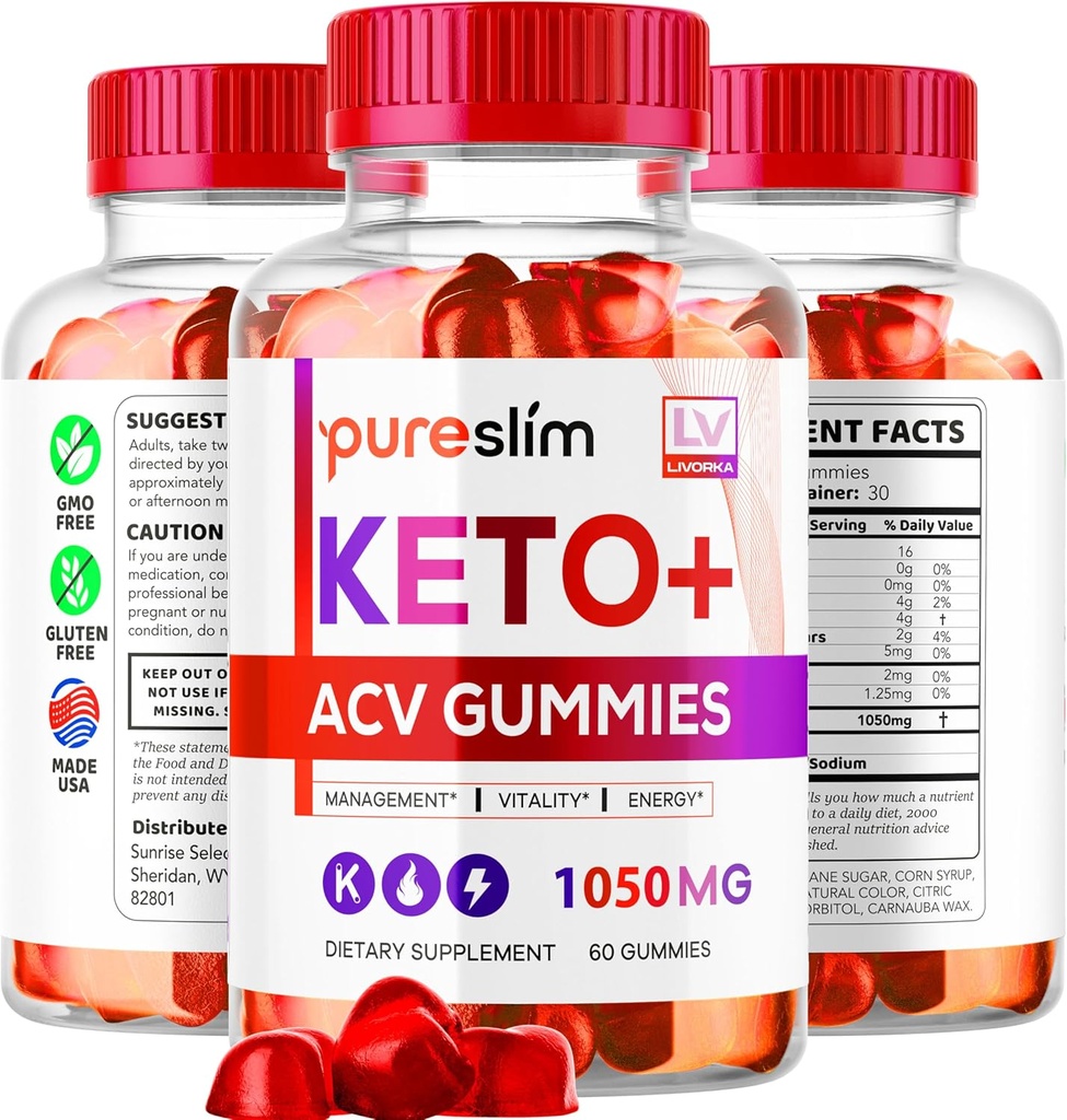 3 Pack - PureSlim KetoACV Gummies 1050MG, Supplement Advanced Formula, 180 Gummies 3 kuud