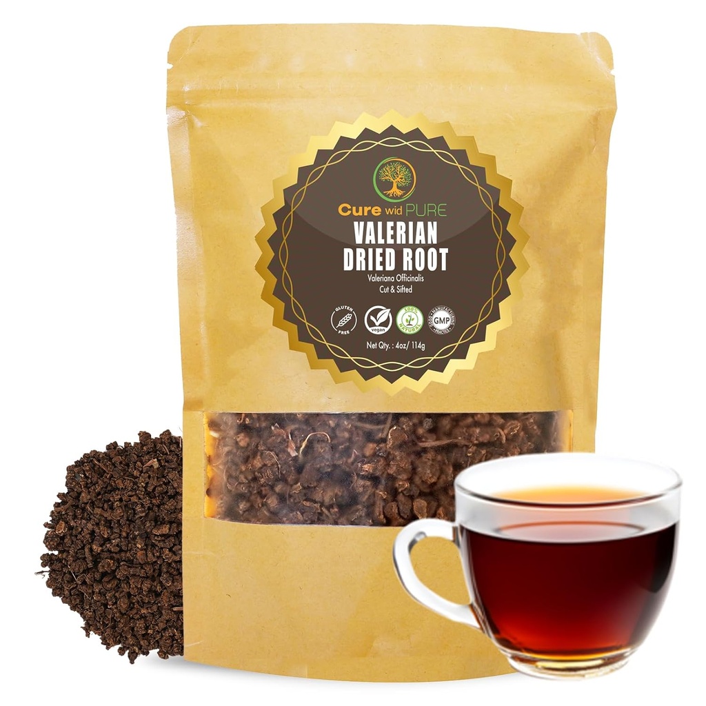 Cure wid Puhas orgaaniline Valerian Juurtee - lõigatud, sifted ja kiiritamata Valerian tee soodustab looduslikku lõõgastavat und - Te De Valeriana officinalis taassuletavas ökosõbralikus kotis 4oz