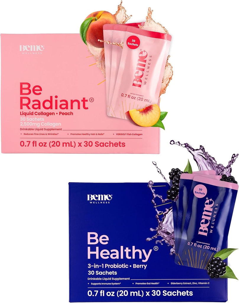 BeMe BeRadiant & BeHealthy Bundle - vedel kollageen ja vedelad probiootilised toidulisandid