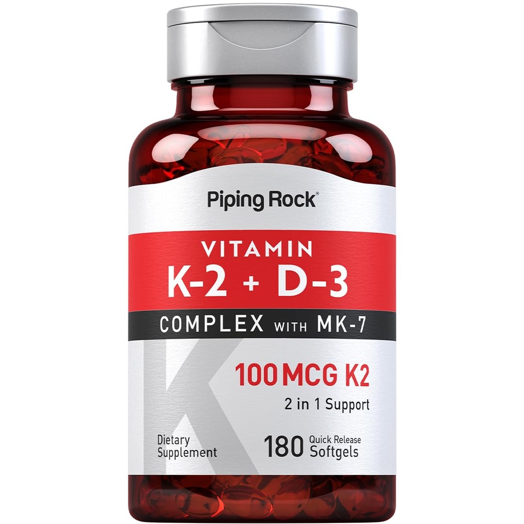 Torukivimi vitamiin K2 D3 täiendus | 100 mcg | 180 softgels | MK7 kompleks | Mitte-GMO, Gluteenivaba