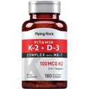 Torukivimi vitamiin K2 D3 täiendus | 100 mcg | 180 softgels | MK7 kompleks | Mitte-GMO, Gluteenivaba