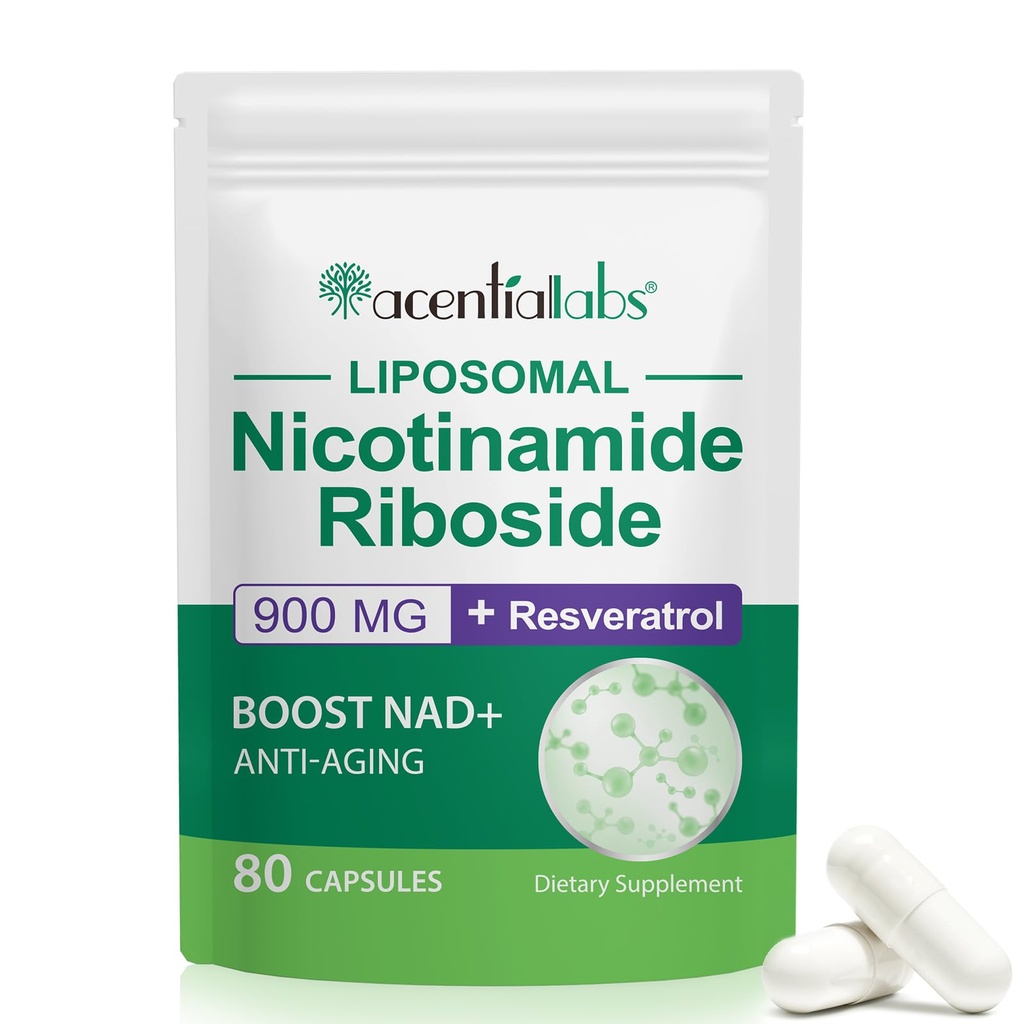 NAD nikotiinamiid Ribosiid Resveratrool 900mg, NAD täiendus rakutervise, vananemisvastase võitluse, energia, fookus - 80 kapslit