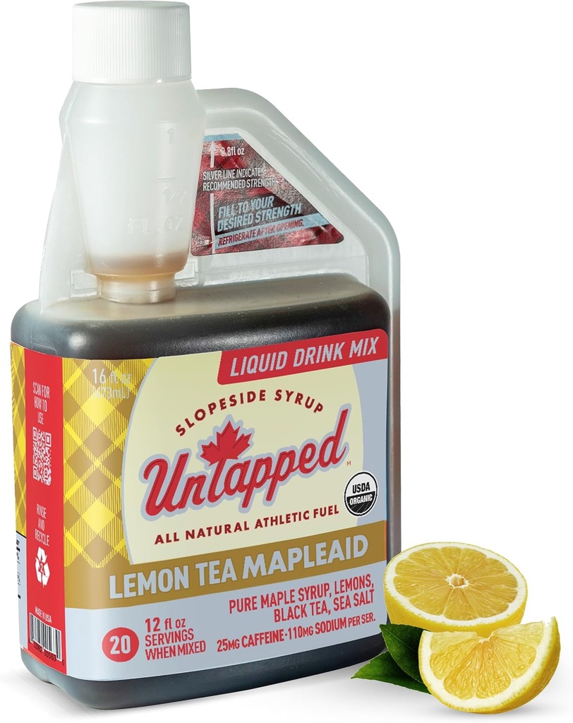Kasutamata sidruntee Mapleaid - 20 serveerimist 16 fl oz Pudel Orgaaniline vahtrasiirup, sidrunimahl & must tee Jooksvad kütus Energiat tekitavad elektrolüüdid & kofeiin Looduslikult jõul Pure Vermont Maple