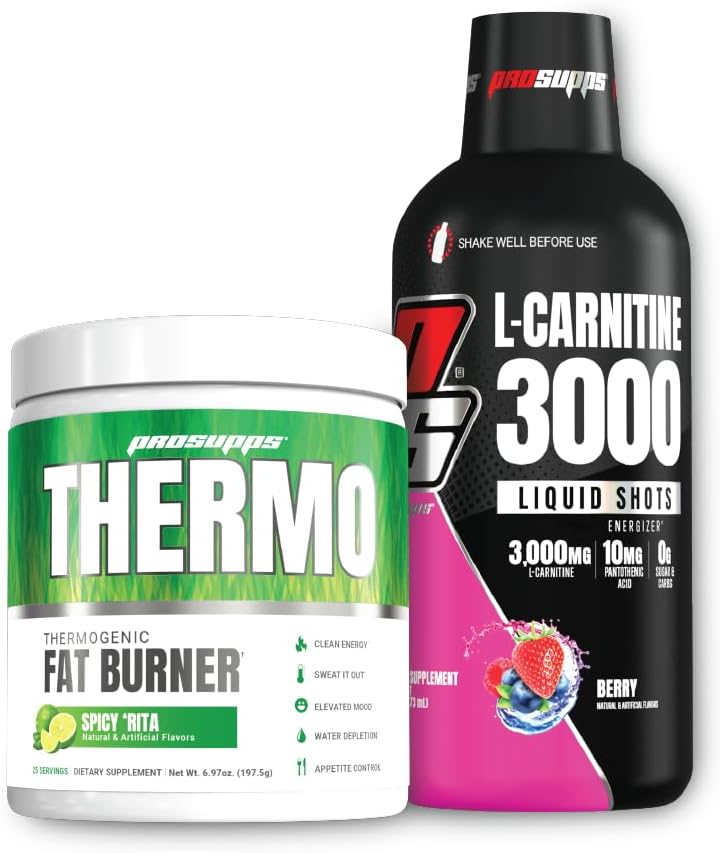 PROSUPPS Thermo Fat Burning Thermogenic Powder Vürtsikas Rita ja 3000 L-Karnitiin Berry - Kaalujuhtimine ja Pre Treening - Energia, meeleolu, isu kontrolli -