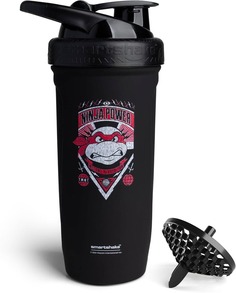 Smartshake TMNT Ninja Power Reforce Stainless Steel Protein Shaker Pudel 900 ml | 30oz - Leakproof Screw-on Lid - BPA Free - Unisex - Black