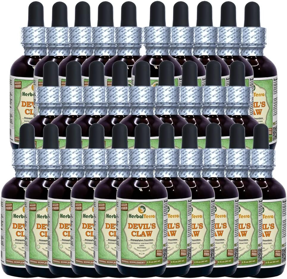 Devil's Claw (Harpagophytum Procumbens) Glycerite, Organic Dried Root Alcohol-Free Vedel Extract (Brand Name: HerbalTerra, Proudly Made in USA) 30x2 fl.oz (30x60 ml)