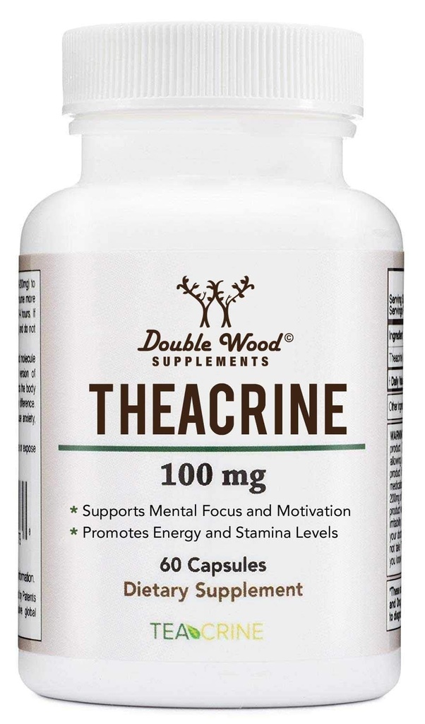 Teakriin (Teacrine) 100 Mg, 60 kapslit - energia ja fookuse lisand (sarnane kofeiini pillidega, kuid peenem ja pikem kestev) Mitte-GMO ja gluteenivaba kahekordse puiduga