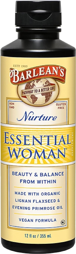 Barlean's Essential Woman Vedelik Täiendus Naistele, Orgaaniline Linaseemnete Ja Õhtune Primrose Õli Tervislikele Juustele, Küüntele Ja Nahale, Omega 3 6 9 ja GLA, 12 oz