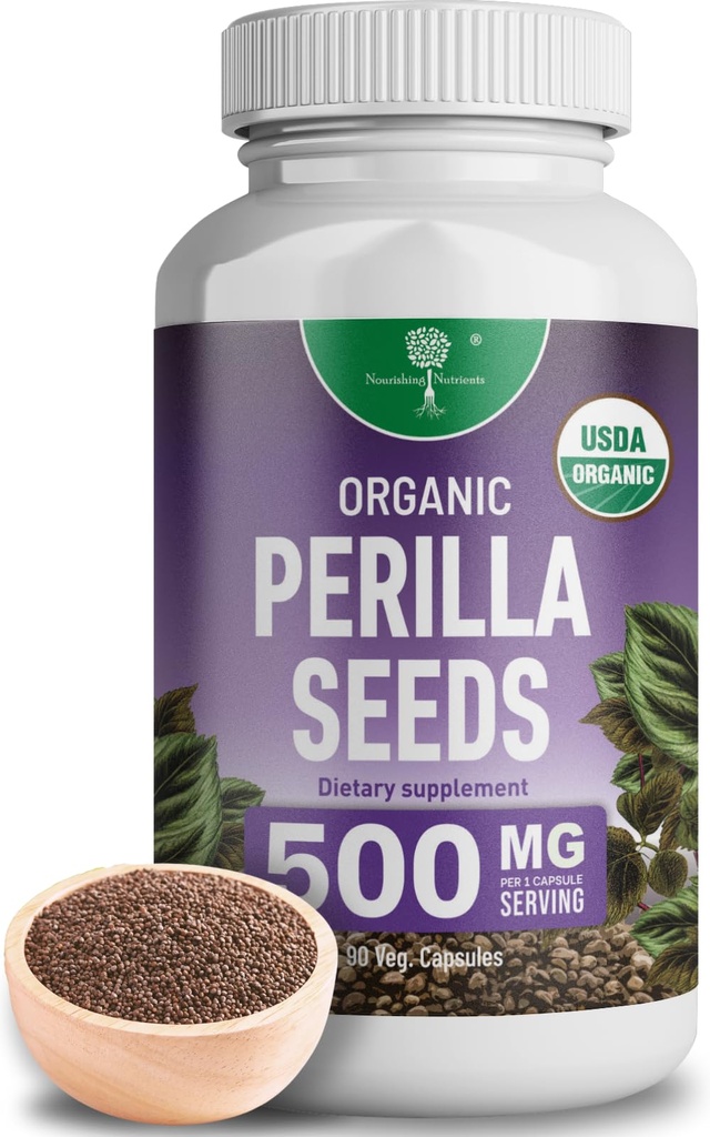 Orgaaniline Perilla Seed Extract 9% Rosmarinic Acid - USDA Certified - Allergia Relief, Hingamisteede Ja Immuunsuse Booster - Th2 Tsütokiinid, looduslikult esinev Luteolin - 500mg 90 kapslit