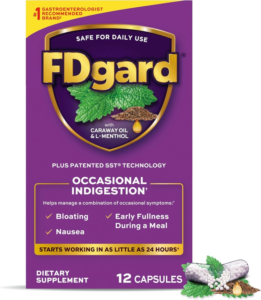FDgard Gut Health Supplement, Seedehäired, Iiveldus & Bloating, Upset Magu, 12 kapslit