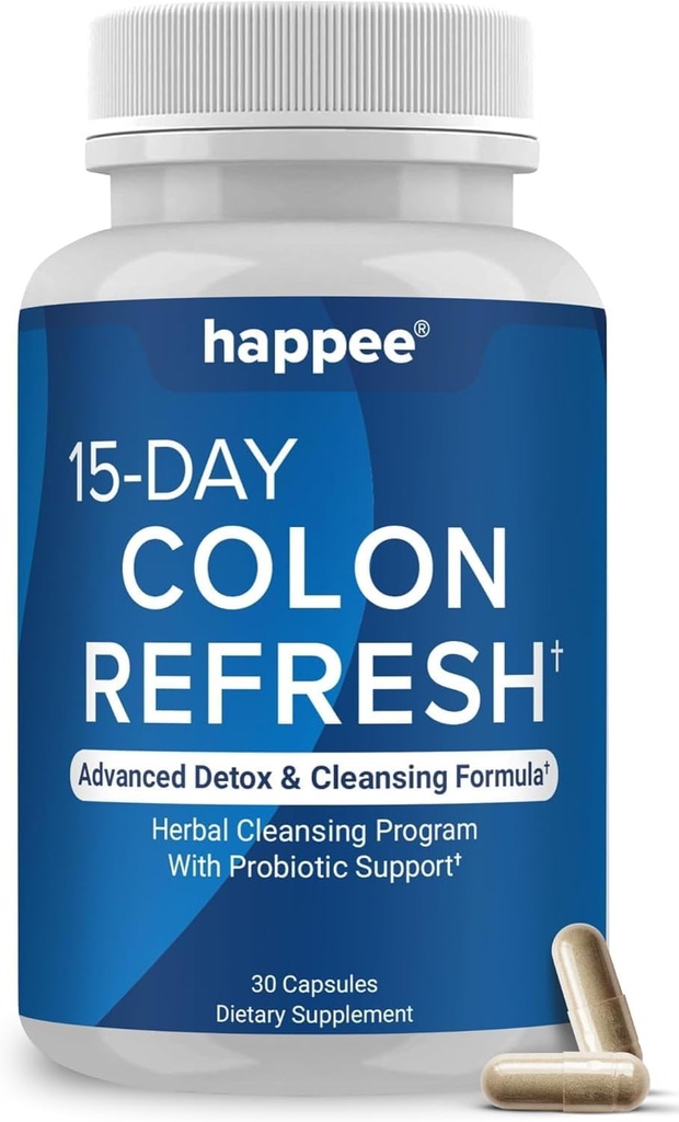 Happee Colon Cleanser & Detox kaalulangus toetust - 15 päeva Colon Cleanse pillid ja soolestiku tugi Probiootikumid Mehed Naised - Kiire looduslik lahtistid Kõhukinnisus Relief