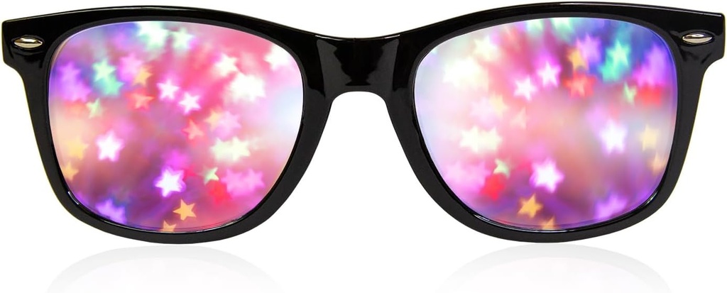 GloFX Black Frame Star Difraction Prillid - Laser, mis on mõeldud uimastamiseks Starburst Light Effects, paindlik ja vastupidav, ideaalne Raves & Festivals