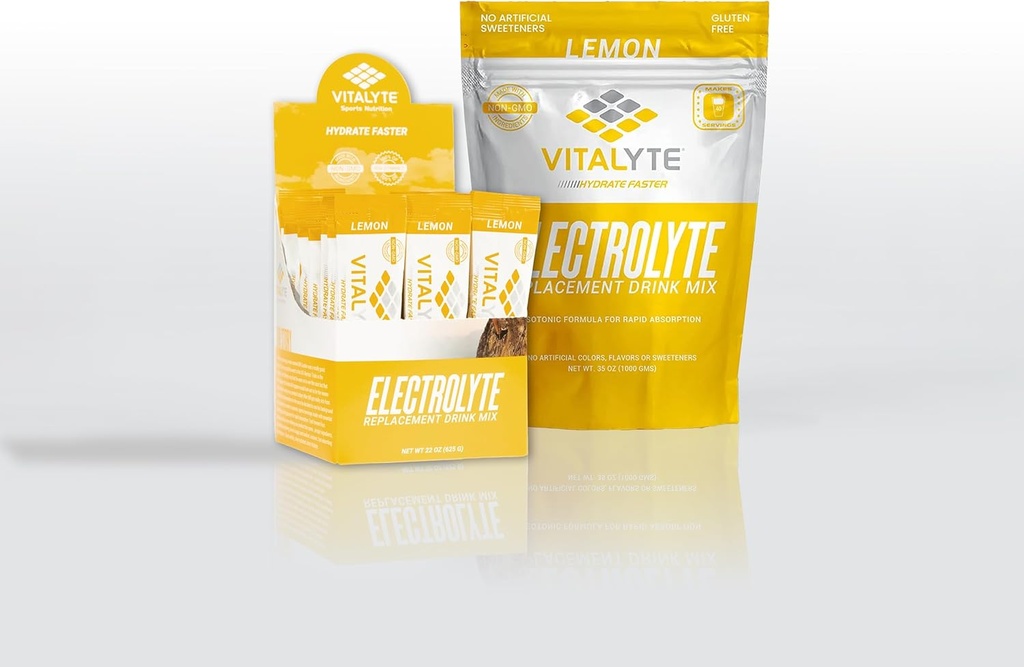 Vitalyte Electrolyte Powder Drink Mix Bundle, 1 Standup Pouch + 25 Count Packet, Gluten Free Post Treening Pulber Drink Mix, sidrunimaitse