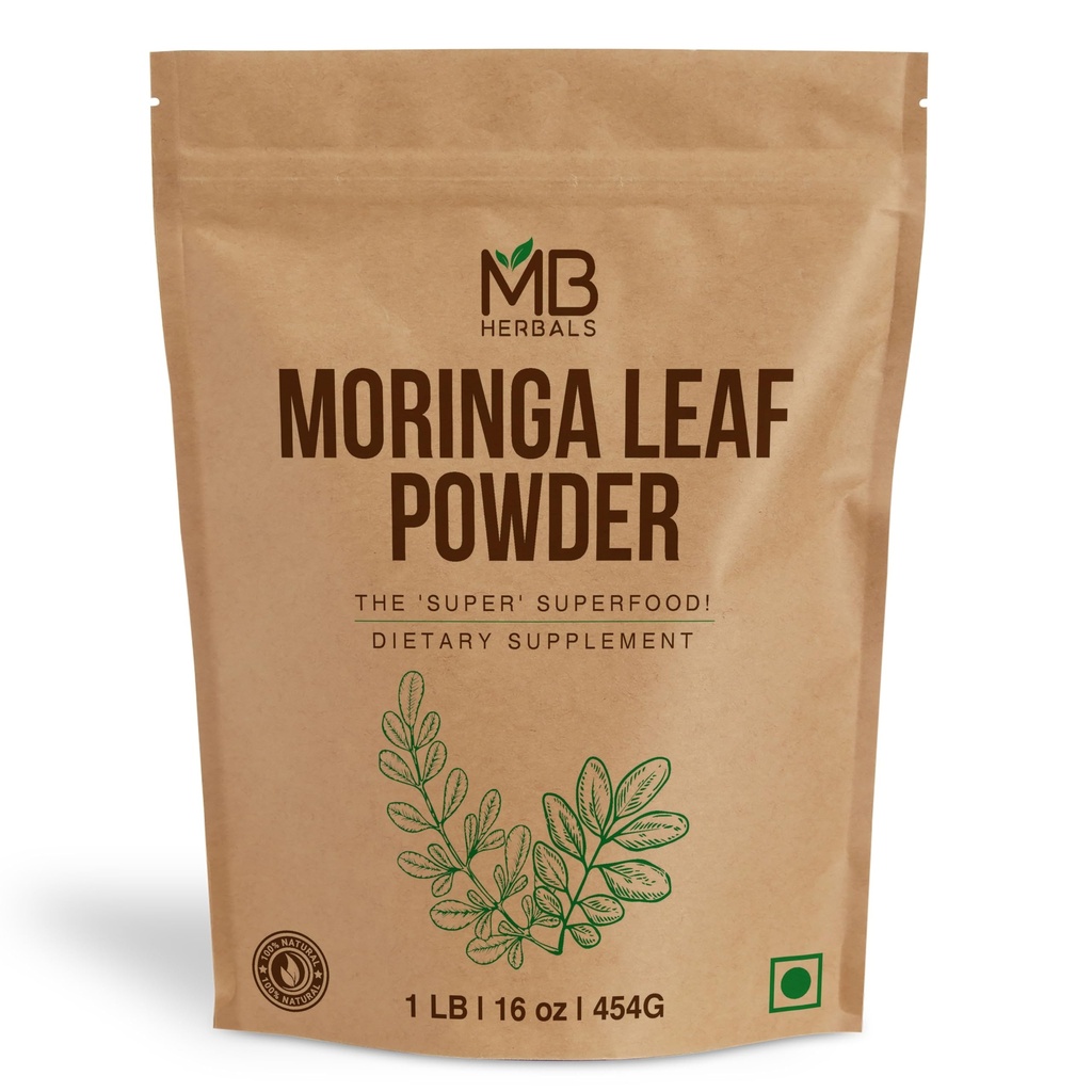 MB Taimed Moringa Leaf Powder 1 lb / 16 oz (454 Gram) | 100% Pure Moringa Pulber | Lihtne segu joogid ja smuutid | Ei säilitusaineid