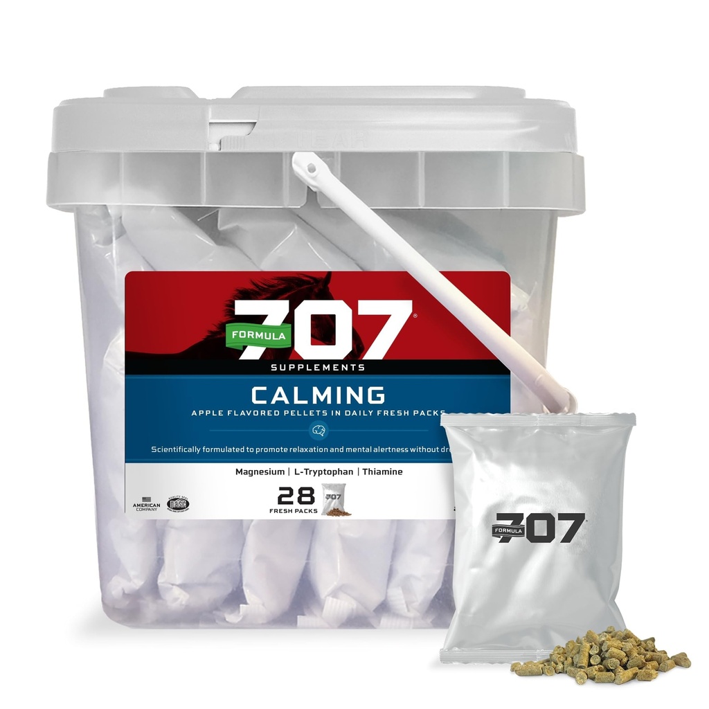 Formula 707 Calming Hobuste täiendus, igapäevased värsked pakendid - ärevuse leevendamine ja täiustatud fookus hobustele - L-trüptofaan, tiamiin ja magneesium