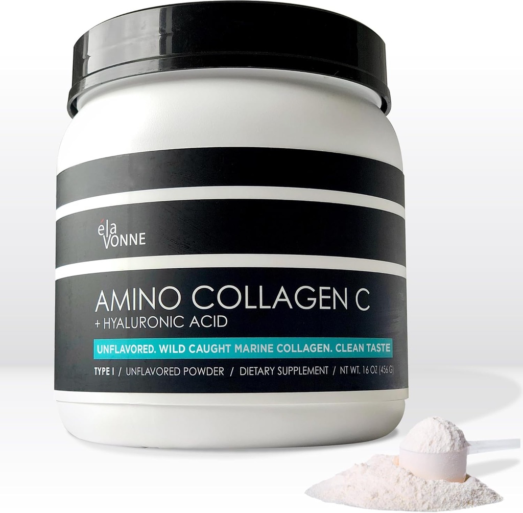 Amino kollageen C hüaluroonhappega (60 serveerimist   16oz  456g) - GMO-välised mere kollageenpeptiidid - hüdrolüüsitud pulber - maitsestamata - suhkruta - kindla naha, hüdratsiooni, tervislike liigeste ja soolestiku jaoks.