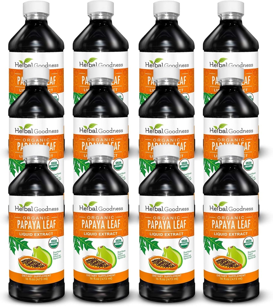 Papaya Leaf Extract Blood Trombots Support - 15X Tugevus - Natural Trombots Booster & Seedetrakti Abi - Orgaaniline Vedel Ekstrakt - 16oz Mahl - Case Qty (12) - Herbal Good