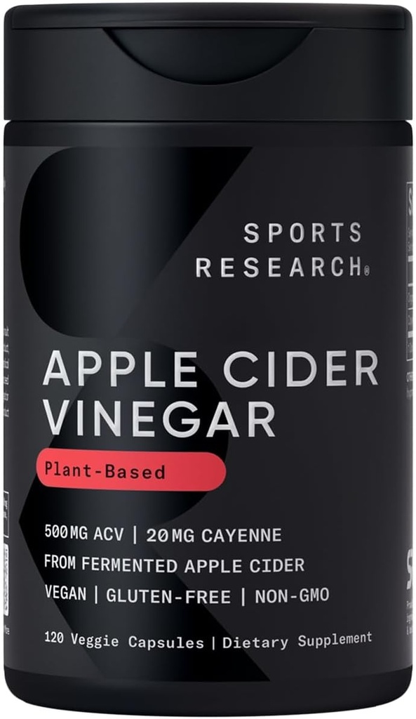 Spordiuuringud Õunasiidri äädikas Cayenne Pepperiga | Valmistatud orgaanilisest kääritatud õunasiidrist - GMO-ga mitteseotud projekt kontrollitud ja Vegan sertifitseeritud (120 Veggie kapslit)
