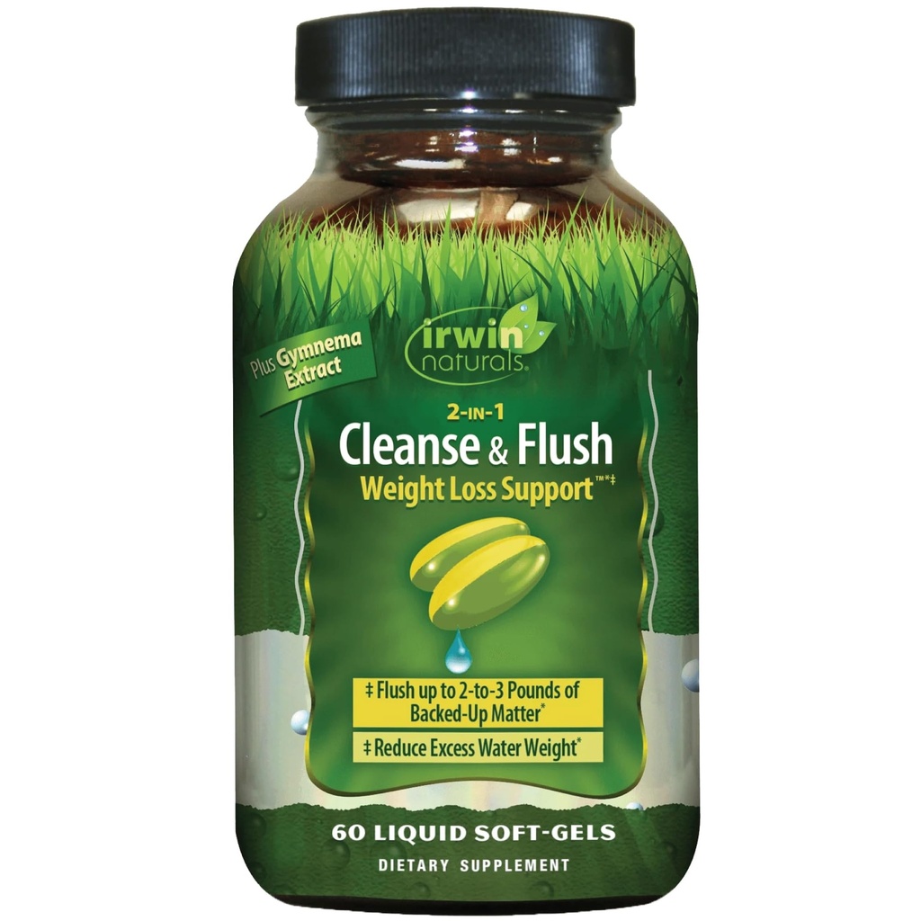 Irwin Naturals 2-in-1 Cleanse & Flush Kaalulangus Toetus - 60 Vedel Soft-Gels - Flushes Seedetrakt & Vähendab Bloating - 30 Kokku Servings