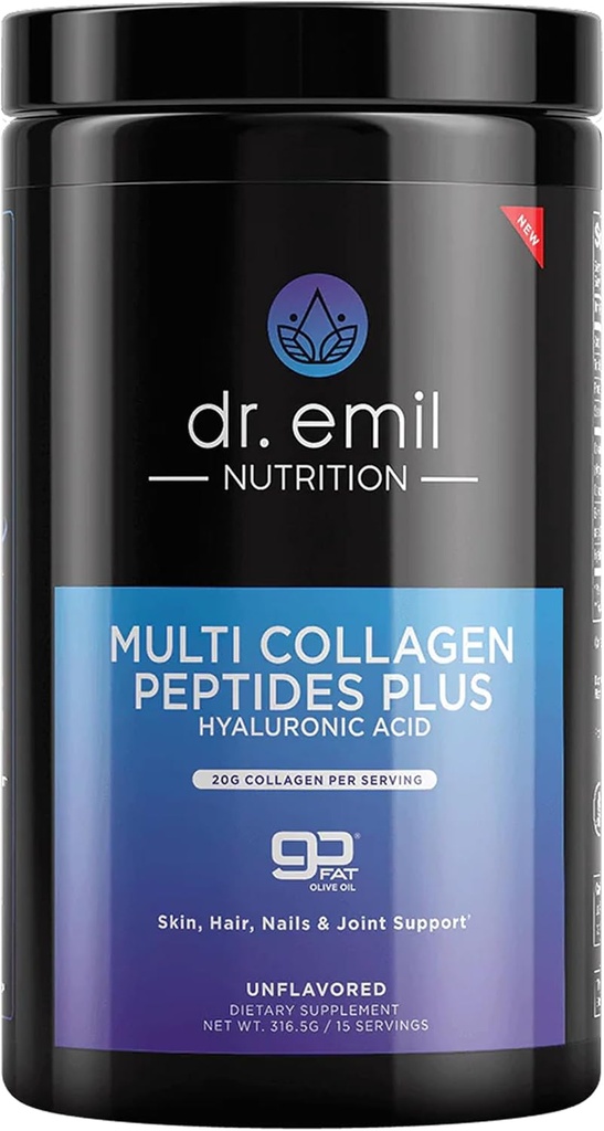 DR. EMIL TOITUMINE Multi kollageenpeptiidide pulber - 20 g maitsestamata hüdrolüüsitud kollageenvalgu pulber hüaluroonhappega juustele, nahale, küüntele ja liigestele - 15 serveerimist