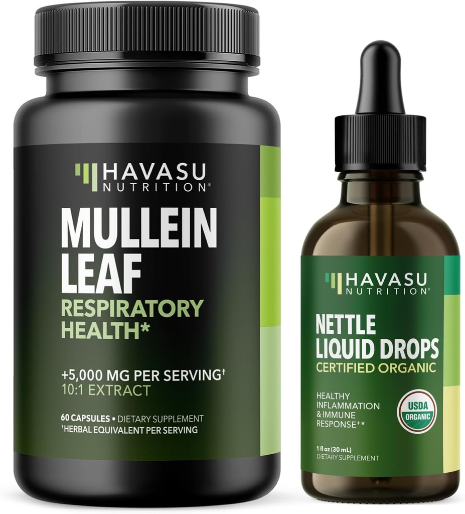 HAVASU TOITLUS Mullein Leaf Kapslid + Vedelad tilgad Hingamisteede tervisepakend