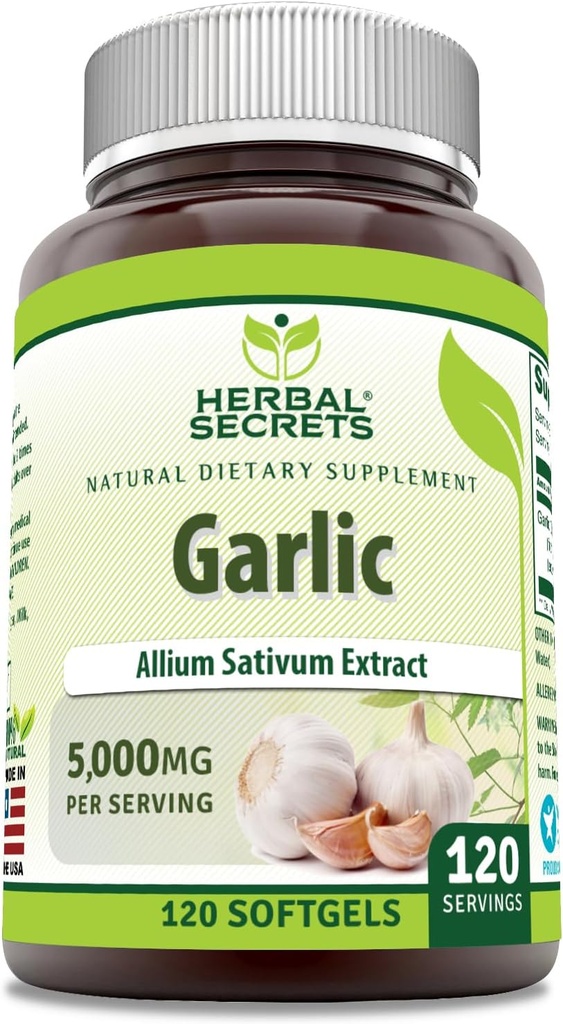 Taimsed saladused Küüslaugulisand | 5000 Mg/ Serving | 120 Softgels | Non-GMO | Gluteenivaba | Valmistatud USA-s