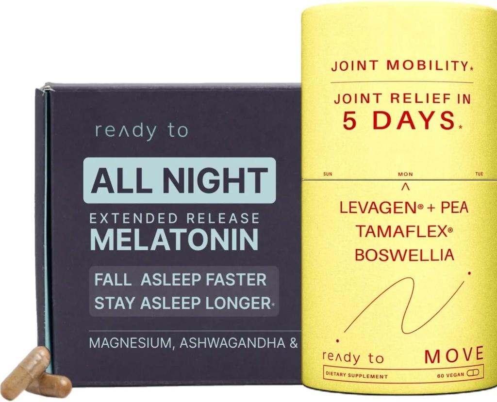 Ühine leevendus ja uni Set | Sleep & Joint Support Melatonin, Ashwagandha, Tamaflex® Turmeric ja Pea | Restful Sleep & Joint Supplements Pack