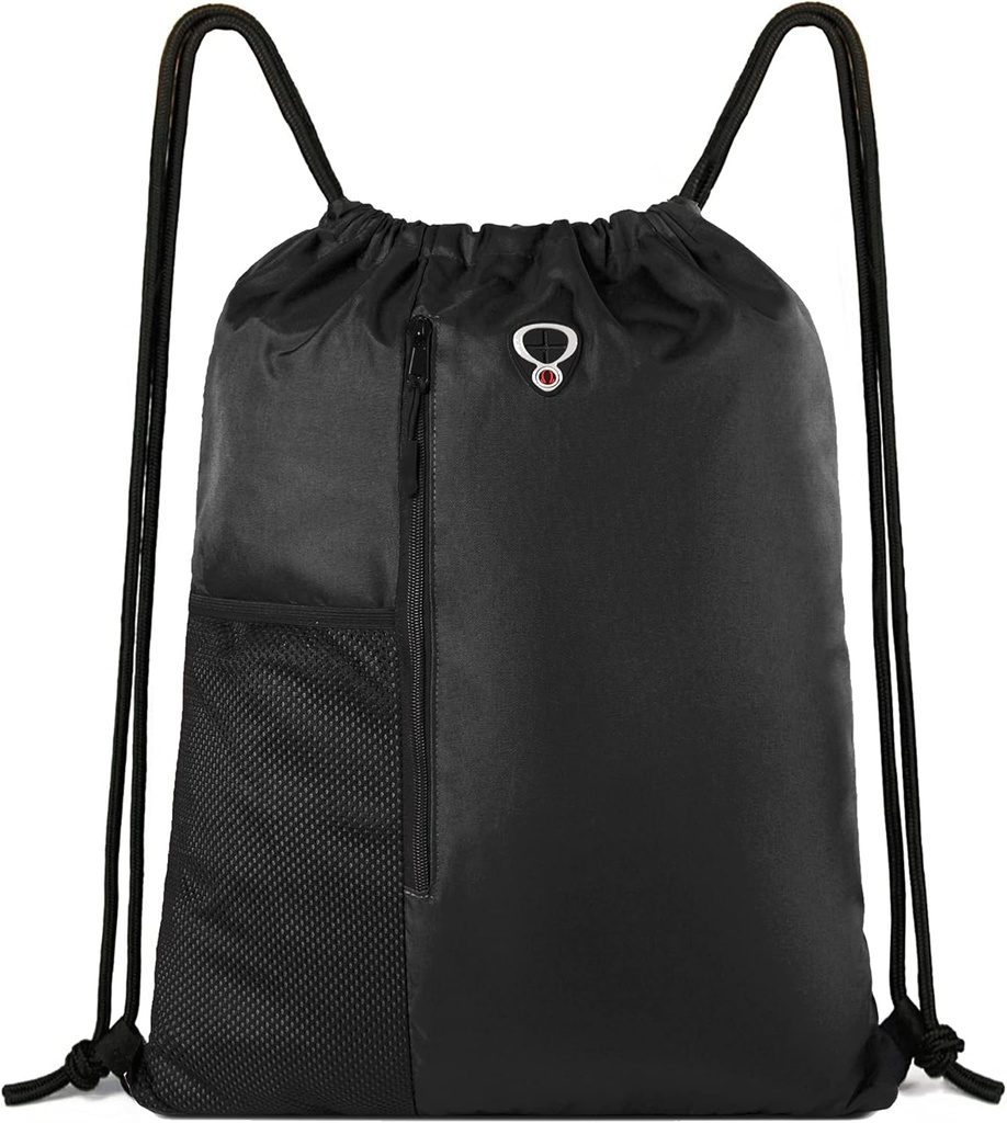 BeeGreen Black Drawstring Backpack Gym Bag meestele Naised String Sport seljakott veepudeli võrgusilma taskud ja 2 Zippered Tasku Suur Cinch Sackpack Treout Bag 16 " x 20 "