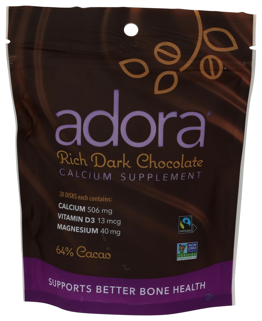 Adora Calcium Supplement Disk, Dark Chocolate 30 Count - 500 mg