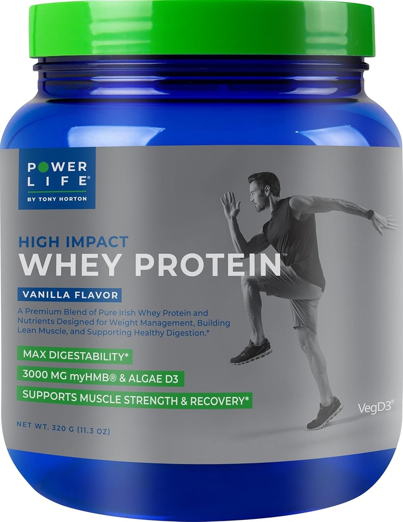 POWERLIFE Tony Horton High Impact Grass Fed Whey Protein 3000 MG HMB, No Sugar Added, Non-GMO, Hormone ja Antibiootikumid Free, 15 Servings (Vanilla)