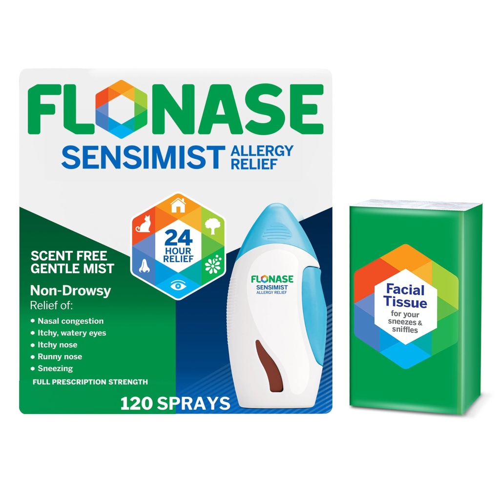 Flonase Sensimist Allergia Relief Nasali Spray - Non-Drowsy 24HR Long Lasting Allergy Relief Fine, Scent-Free udu - 120 Sprays Plus Boonus Pack kudedes