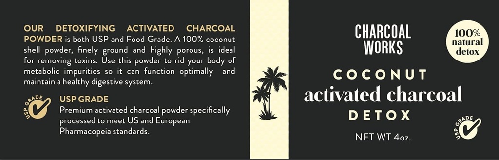 Kookospähkli aktiveeritud söepulber CHARCOAL Works | USP Food Grade Charcoal Drink | Detox | High Adsorptive Capacity | Fast Acting | Half Pint 4oz