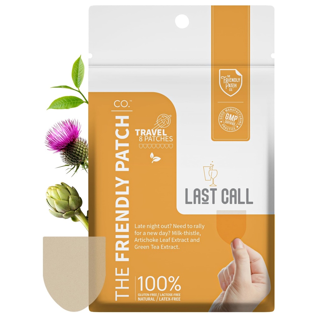The Friendly Patch Last Call Patch - Late Night Out - Taimetoitel kantavad plaastrid viinamarjatee, kofeiini, piimaohaka, artišokilehe ekstrakt - Wellness 8 Pack