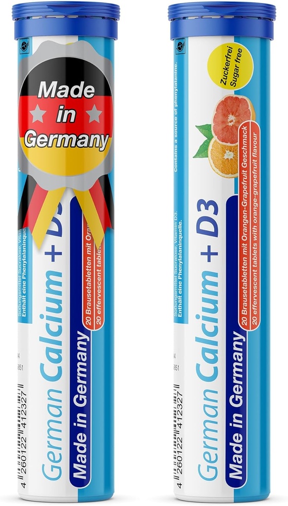 Saksa kaltsium + VIT. D - 40 Taimejoogi kihisevad tabletid - Oranž-Grapefruit Maitse - Made in Germany
