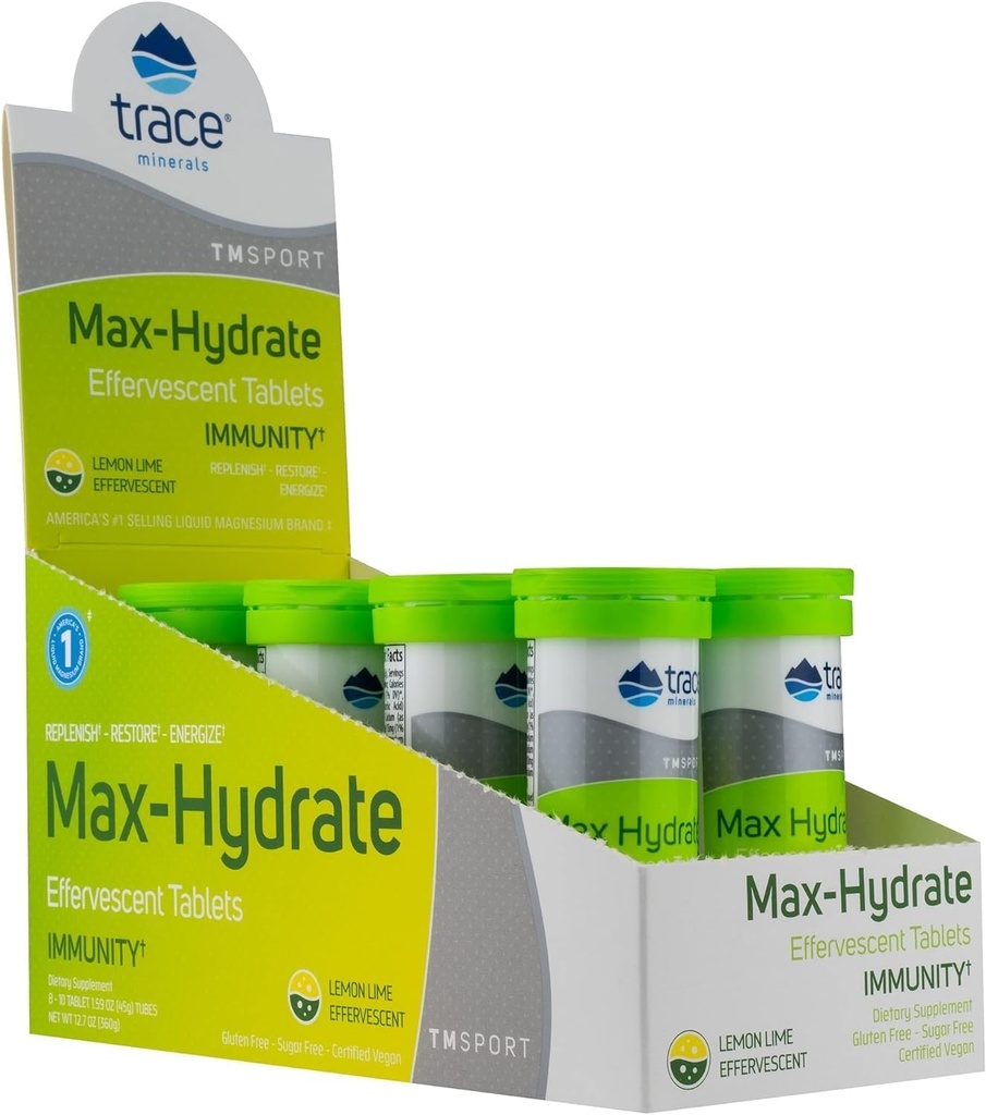 Jälje mineraalid Max-Hydrate immuunsus - Elektrolüütide Joogilisa immuunsuse tervise ja hüdratsiooni toetamiseks - Vitality Supplement to Aid lihaste krampide leevendamiseks - Sidrunlubja, 8 konteinerit (80 serveerimist)