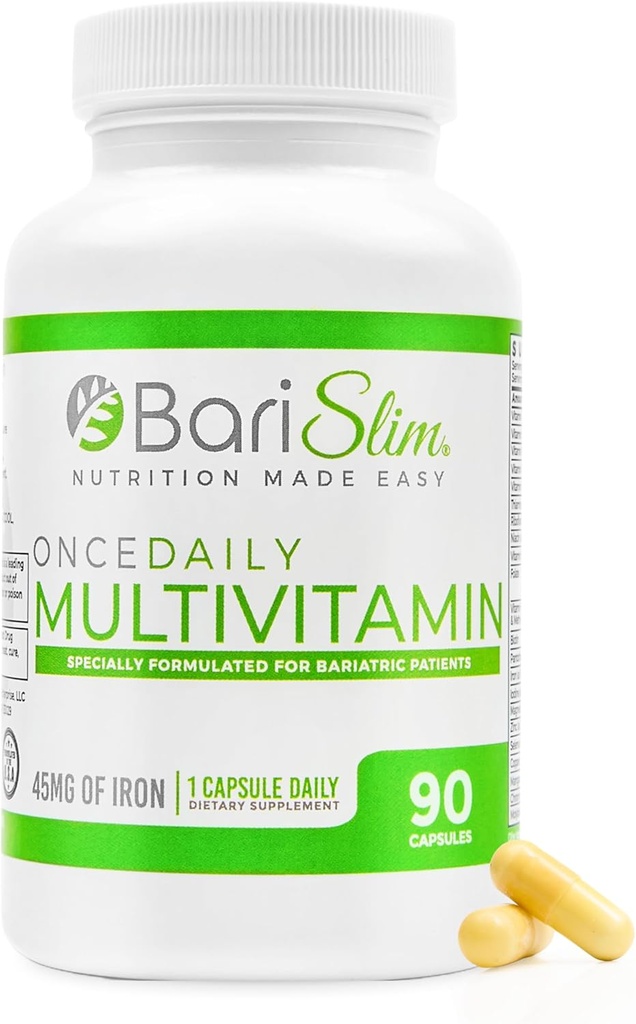 BariSlim üks kord päevas Bariatric multivitamiini kapsel - 45 mg rauda - bariaatriline vitamiin ja täiendus post bariaatrilise kirurgia, sealhulgas mao möödavoolu ja mao varrukas | 90 päeva pakkumine