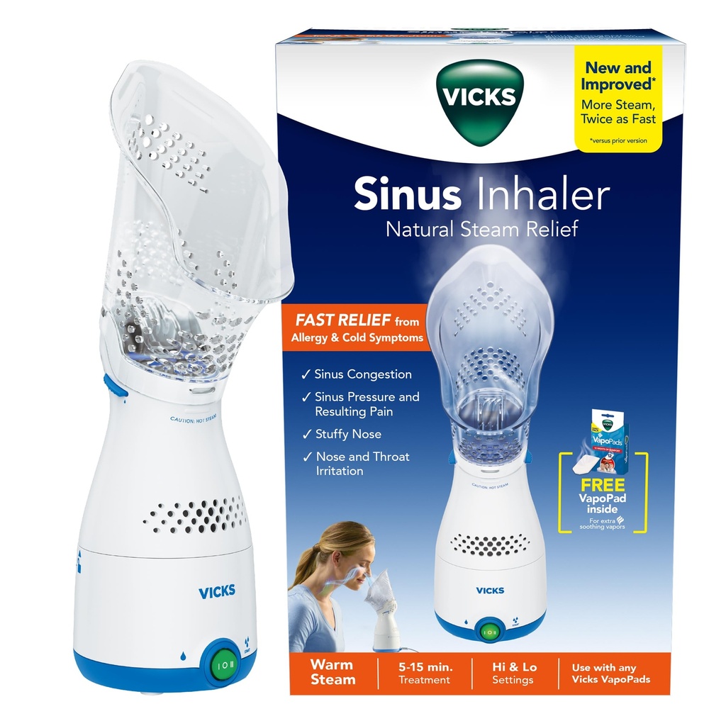 Vicks Sinus inhalaator - Allergia, ummikute, köha ja külmade ravimata aurutõrje, hääle aurutaja, soojenduse nina ja kurgu läbipääsud, vapoPadsiga tööd (1 kaasa arvatud)