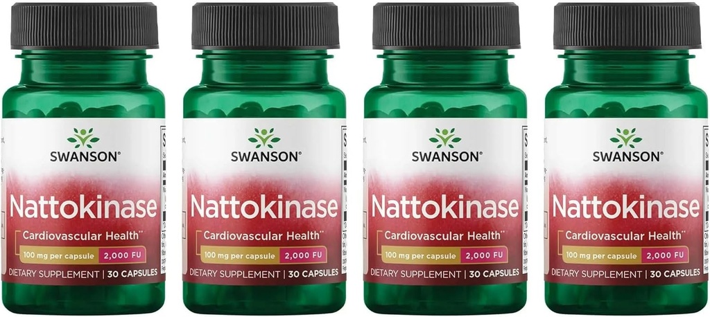 Swanson Nattokinase 2000 Fibrinolüütiline Ühik 100 milligrammi 30 kapslit Ensüüm (4 pakendit)