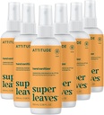 ATTITUDE Hand Sanitizer Spray, EWG Verified, Kills Germs & Bakterid, Vegan & Plant-Based, Ohutu täiskasvanutele ja lastele, Orange Blossom & Eucalyptus Lõhn, 3,38 Fl Oz (Pack of 6) (Priy Bottle)