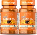 Puritan's Pride Premium Lutigold Lutein Carotenoid 20mg koos Zeaxanthin meestele ja naistele, toidulisand silmade tervise toetamiseks, 8 kuu pakkumine, 120 kergesti neelatavad pehmed softgelid, 2 Pack