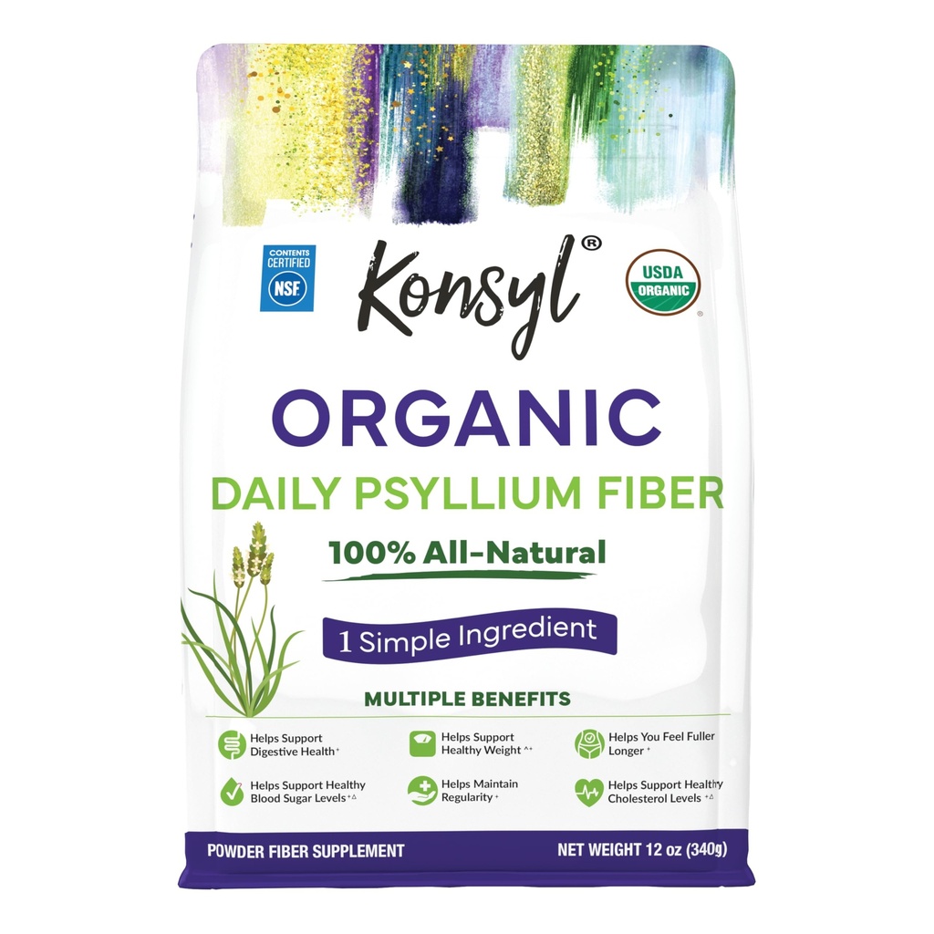 Konsyl Organic Psyllium Kestapulber, 5 g taimset lahustuvat kiudainet ühe serveerimise kohta – USDA orgaaniline, GMO-vaba, suhkruvaba, vegan, 12 Ounce (pakk 1)