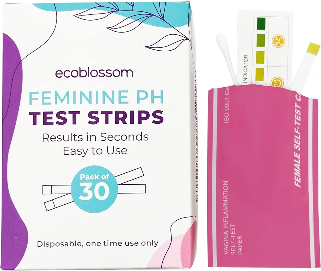 Ecoblossom Vaginal pH testribad naistele - kontrollige pH tasakaalu - jälgige bakteriaalset vaginoosi BV ravi - vältige pärmseente infektsiooni UTI - kiired täpsed tulemused, individuaalne suletud kott (30 loend)