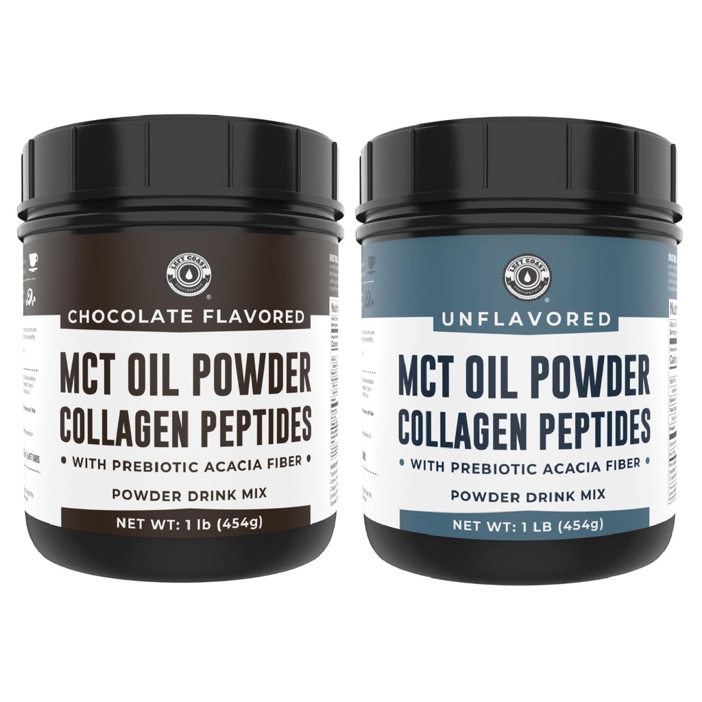 Vasakranniku jõudlus Chocolate MCT Oil Peptides, 1lb + maitsestamata MCT Oil Peptides, 1lb