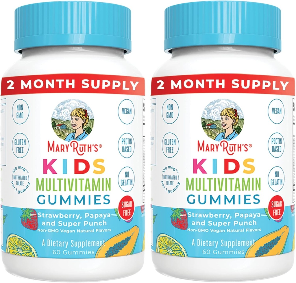 MaryRuth Organics Kids Multivitamiini Gummies | 2 kuu pakkumine | Suhkruvaba | Lapsed ja väikelapsed vanuses 2+ | Olulised vitamiinid C, D3, tsink | 60 Count | 2 Pack